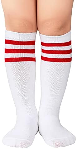 Американски трендови Детски фудбалски чорапи за мали момчиња девојчиња колена високи чорапи ленти памук спорт со долги цевки чорап
