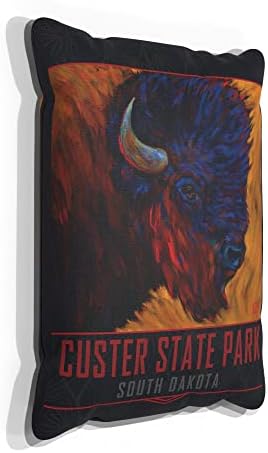 Државниот парк Кустер „Црвена брада“ бизон платно фрли перница за кауч или тросед дома и канцеларија од нафта сликарство од уметникот Кари