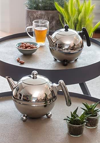 Бредемиер Бела Ронд Двоен wallид чајник, 1,2-литарски, не'рѓосувачки челик сјајно завршување со црни акценти