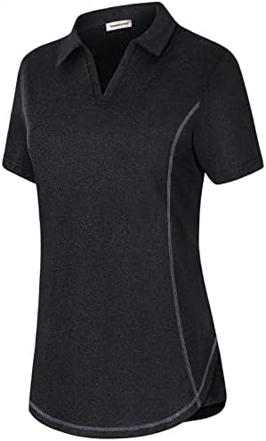 Yекстил женски V врат голф кошули со кратки ракави атлетски брз сув влага тенис филаш јога голф поло маици