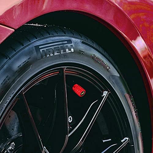 Копчиња за вентили за вентили со метални автомобили, кои се компатибилни со Chevy Silverado Colorado Colorado Malibu Equinox ， 4 парчиња （（Red）