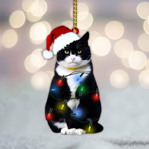 Божиќна украс на црна мачка - украс за Ноќта на вештерките - Роденденски подарок за loversубители на мачки - црна мачка Божиќно