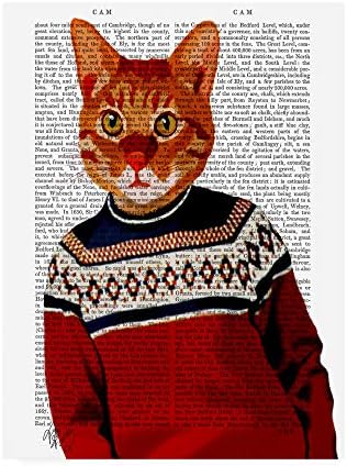 Трговска марка ликовна уметност мачка во ски џемпер од Фаб Функи, 14х19