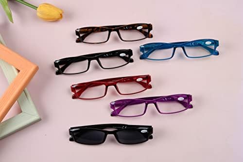 Очила за читање на очи 6 пакувања за удобности за удобност за очила за читање вклучуваат очила за сонце за жени жени