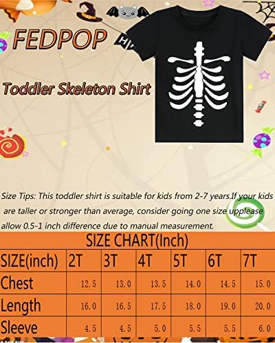 FedPop Ноќта на вештерките за дете момче девојче девојче тиква скелет кратки ракави маица за деца памучни врвови 2-7 години