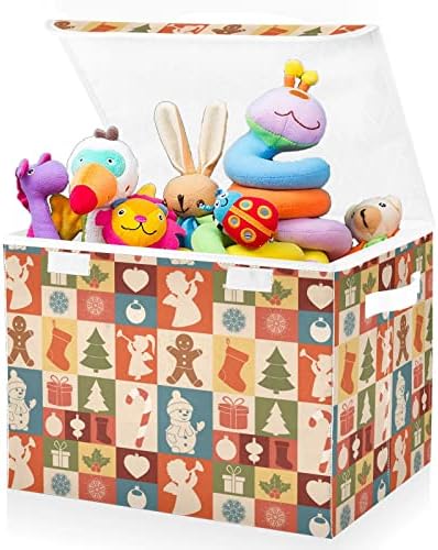 Фулухуапин Божиќни елени кутија за складирање на играчки со капаци, 16,5 x12,6 x11.8 цврсти играчки организатори кутии корпи за момче,