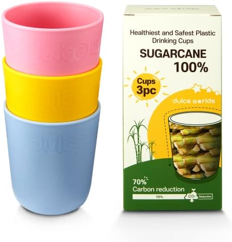Dulce USDA Сертифициран Шеќерна Трска Природни Пластични Детска Чаша 3 Пакет-Чаши За Пиење За Дете-Машина За Миење Садови Безбедно,