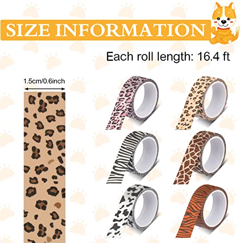 Dremisi 6 Rolls Animal Print Washi Tape налепници Cheetah Kowh Zebra Giraffe Leopard маскирање лента Декоративни налепници