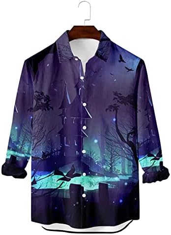Блузи За Машки Кошули Со Долги Ракави За Ноќта На Вештерките Плус Големина Моден Пресврт Кардиган Блуза Блузи