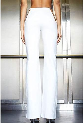 Womenените висока еластичност со висока половината на половината Цврсто страшно случајни панталони со дно.