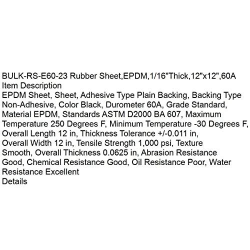 Гумен лист за замена на рефус-E60-23, EPDM, 1/16 дебела, 12 x12 , 60A