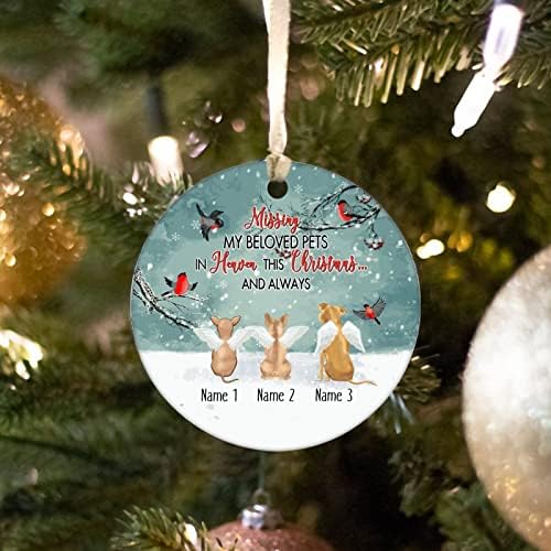 Божиќен украс 3 инчи, промаши го моето сакано милениче во небото, име на кучиња, керамички украс, спомен -миленичиња тема Божиќно