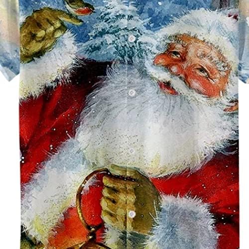 Божиќни кошули XZHDD за мажи, смешни 3D Божиќ Дедо Мраз печатеа врвови со кратки ракави со кратки ракави надолу домашна забава обична