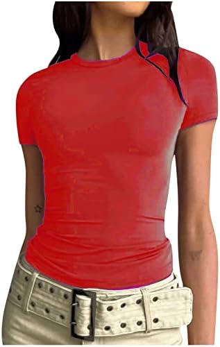 Chartsенски цврста основна маичка за летни тркала, маица со кратки ракави со кратки ракави, тенок маица туничен пуловер, вградени врвови