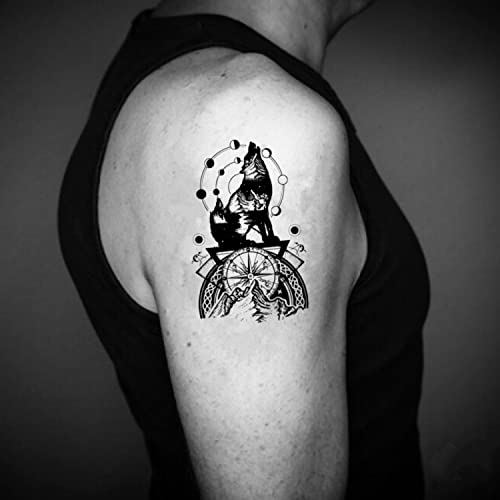 Волк Завива На Месечината Привремена Налепница За Тетоважа-Омитат