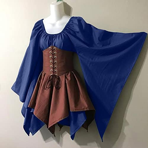 Ноќта на вештерките костуми за жени, ренесансна маскарада пиратска космејска облека готска облека пеперутка ракав ретро колено фустан
