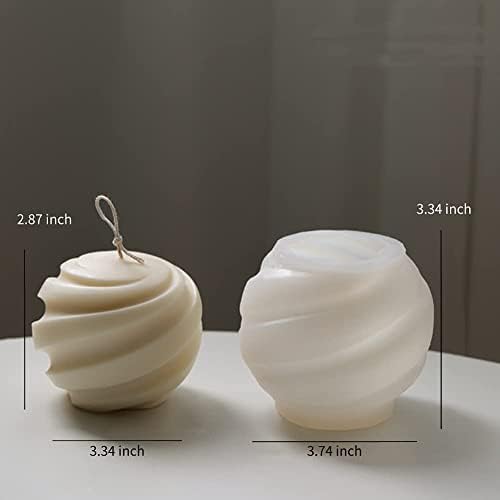 Xmox 2 парчиња спирална топка форма на силиконска свеќа за свеќи Едноставноста модерна геометрија сапун восок смола калапи DIY свеќи Рачно изработена