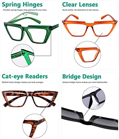 Очила за читање со 5 пакувања за жени читатели на очи за очи на мачки голем дизајн