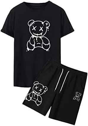 Горглитер машка мечка за графички печати за печатење 2 парчиња облека за кратки ракави маици и шорцеви