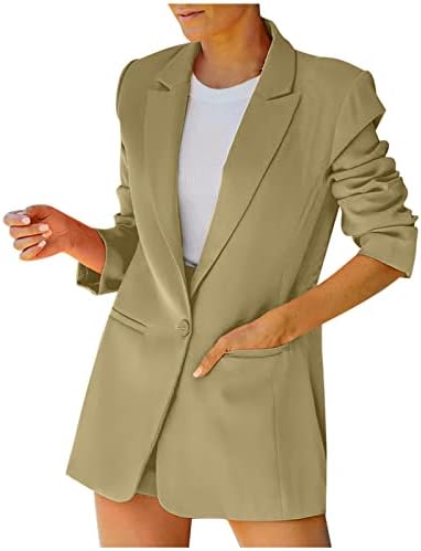 Моден отворен преден блејзер за женски лесен лесен јакна со долги ракави кошула Вклучете ја јака надворешната облека долги блејзери