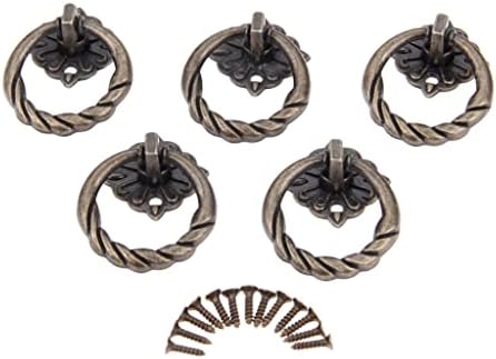 SDGH 5 парчиња прстени за влечење Антички бронзени тркалезни рачки со цинк легура со завртки за гроздобер мебел за фитинзи кабинет