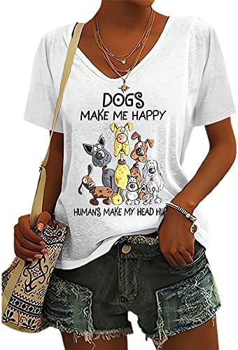 Кучињата ме прават среќни луѓе да ми ја повредат главата кошула маичка маичка со долги ракави loversубители на кучиња маички за