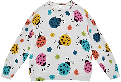 Симпатична бубамара цвеќиња момче девојче џемпер за џемпери на дете, екипаж џемпер со пулвер, долга ракав есен зимска облека