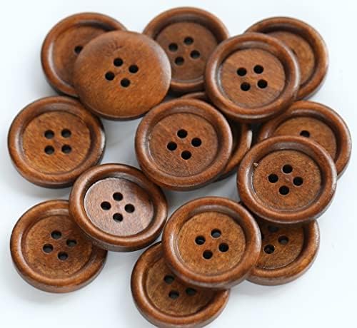 Ganssia 100pcs 1 инчи кафеава боја дрвени копчиња DIY занаетчиски проект за шиење на копчето