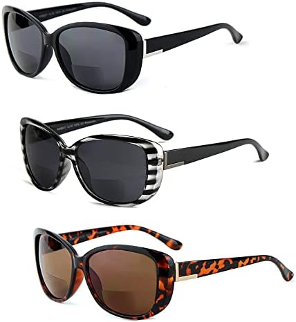 Ysorrisox 3 пакет Бифокални очила за сонце за сонце за жени, преголеми очила за читање на очите на ретро метални очила