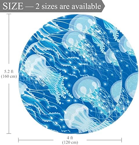 Llnsupply 4 ft круг килим за игра со низок куп, сина океанска животна медуза убава сина бебе ползење подни душеци игра игра ќебето новороденче