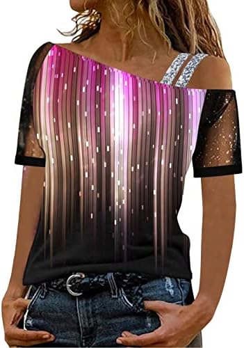 Блуза со кратки ракави за дами есен лето 2023 година ладно рамо памучен графички врв tk tk