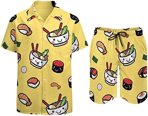 Јапонски рамен шема машка 2 парчиња облека на плажа на хавајски копче надолу кошула со кратки ракави и шорцеви костуми