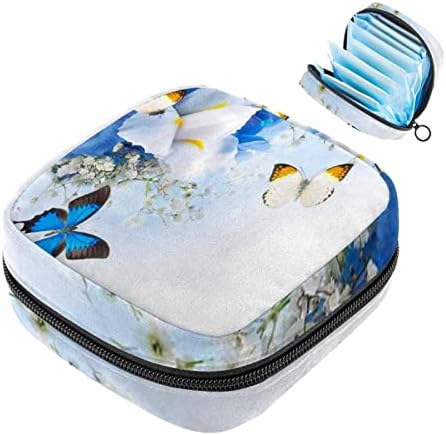 Санитарна торба за складирање на салфетки, торба за период, торба со тампон, торба за шминка, цветна фабрика за сина пеперутка