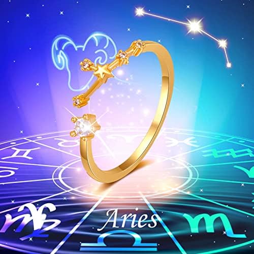 Womenените ветуваат прстени отворени прилагодливи цирконски прстени за жени со отворено дизајнирање Дванаесет соstвездие соstвездие со ринг