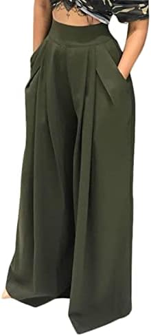 Mhggfelkyенски женски строги широки нозе палацо дневни панталони Обични удобни панталони со пижама со високи половини
