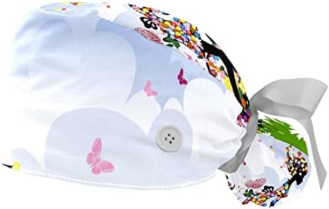 Работно капаче од 2 парчиња со копче со лента вратоврска со цвеќиња велосипед девојче возење тревни пеперутки шапки за торбички од