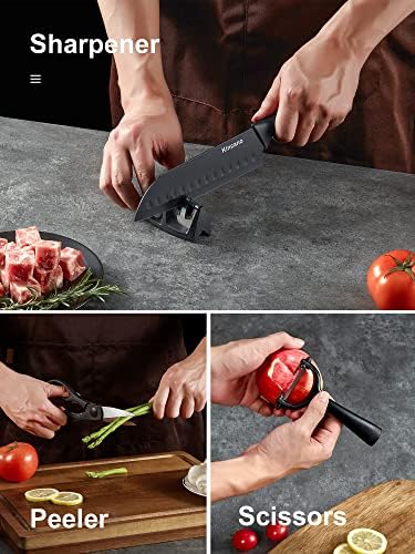 Комплет со ножеви, 17 парчиња високи јаглерод од не'рѓосувачки челик кујнски нож поставен за готвач, супер остри ножеви поставени со акрилен