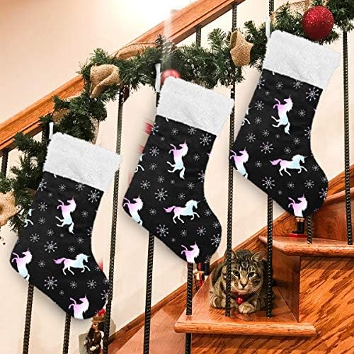 Божиќни чорапи на Алаза Еднорог со снежна црна класична персонализирана големи декорации за порибување за семејни празнични сезони