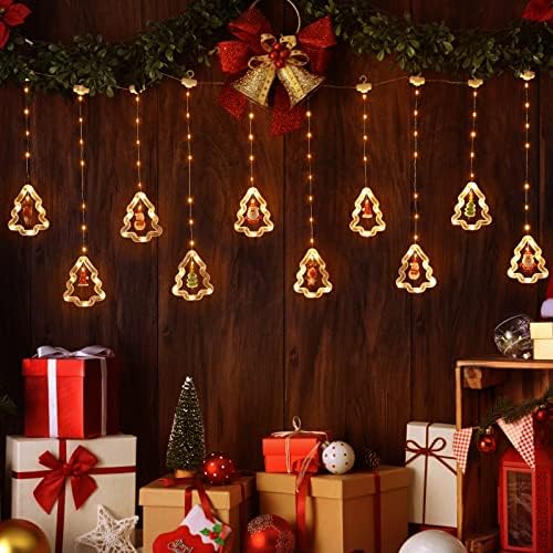 Божиќни украси затворени, 10 ft 120 LED светла за новогодишни елки со 10 божиќни украси, водоотпорни самовили за батерии управувана
