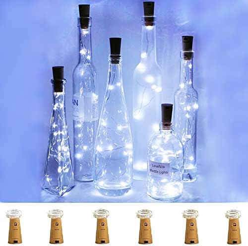 Светла за шише со вино Ловент со плута, 6 пакувања батерија оперирани 15 LED плута форма сребрена жица шарена самовила мини жичани светла за DIY,