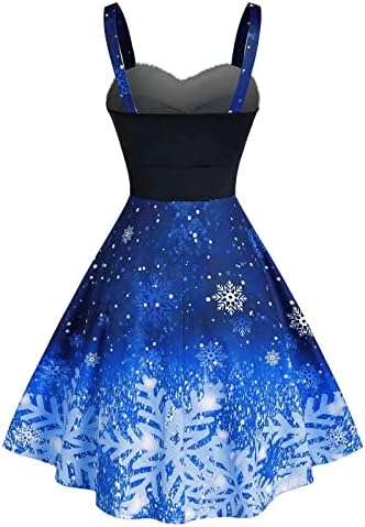 Божиќ Партија Фустан За Жени Снегулка Печатење Шпагети Ремен Надвор Рамо Висок Половината А-Линија Мини Фустани
