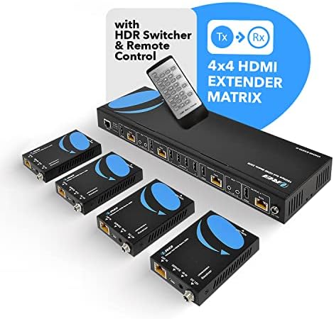 Orei 4k 4x4 HDMI Продолжувач Матрица-UltraHD 4k @ 60Hz 4: 4: 4 Во Текот На Еден CAT5e/6/7 Кабел со HDR Прекинувач &засилувач; Ir Контрола,