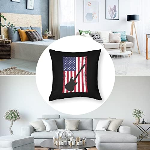 Гитара американско знаме плоштад перница кутија полиестерска перница ги покрива капаците за перници за декор на софа