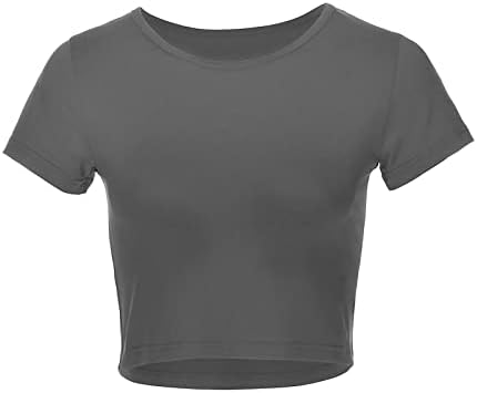 Женски тенок вклопување основни култури со цврста боја обична боја со долги ракави екипаж вратот Скини тесни маички кошули мода