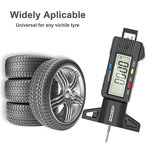 Godeson Digital Tire Dead Depth Meange uk, 0-25,4 mm инч гуми за гума дигитален со голем LCD дисплеј и алатка за мерење на длабочина на Teard The Traid за автомобили, камиони, мото