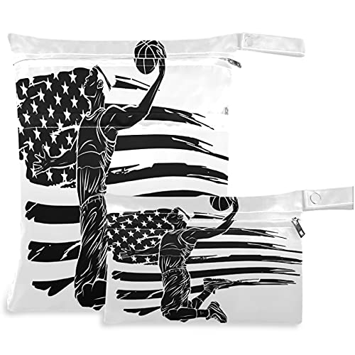 сончево Кошаркарско Американско Знаме 2 парчиња Влажна Торба Со Џебови Со Патент Пространа За Повеќекратна Употреба За Патување,Плажа,Базен,Дневен