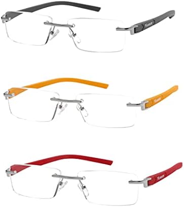 ВИСКЕР Беспрекорна рамка и кристално чиста визија-3-пар рамка без рамка чиста рамка за читање очила за читање за мажи за мажи