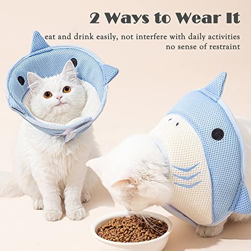 Yfdkeey Cat Cone Cone Moft, прилагодлива јака за обновување на мачки, лесни јаки за прицврстувачи на дишење, симпатичен дизајн на ајкули
