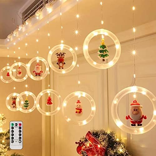 Божиќни прозорец светла во затворен украс, 8 трепкачки режими 120 LED светла 9,84 стапки долги Божиќни декорации светла, 10