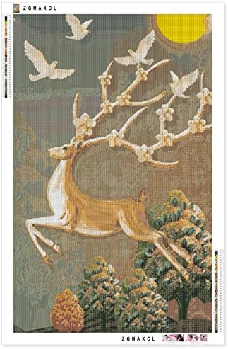 Zgmaxcl Дијамантски комплети за сликање DIY за возрасни околу целосна вежба елен и дрво дијамантски точки со голема големина домашна декорација